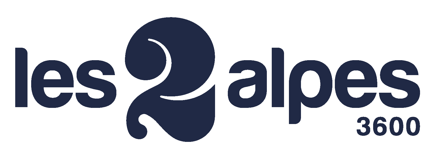 Logo de Les Alpes 3600, avec un dessin stylisé d'un pic de montagne en forme de nez dans le mot 'les', en navy blue.