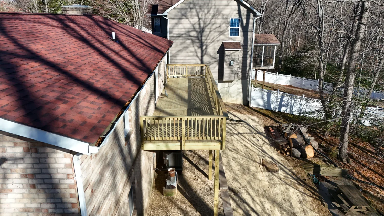 Side view of elevated deck framing and support posts by a deck contractor in Laurel, MD