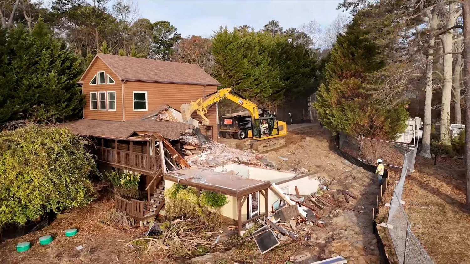 Controlled demolition clearing space for future excavation and construction in Bowie, MD