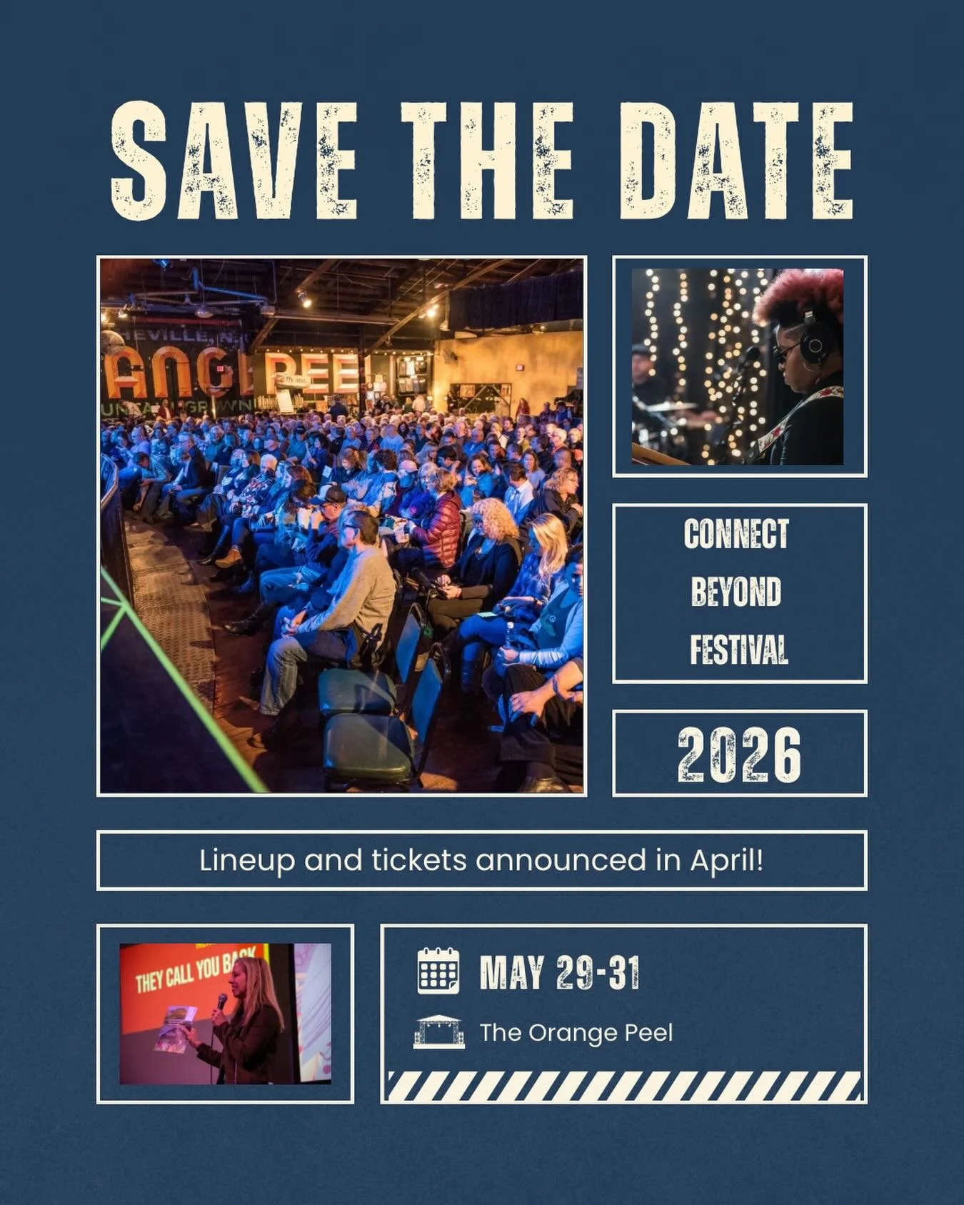 We are so excited to bring you another weekend of film, art, storytelling, and music in May! Connect Beyond Festival returns to The Orange Peel May 29-31! Initial lineup and tickets will be announced in early April. 

This year&rsquo;s festival will 