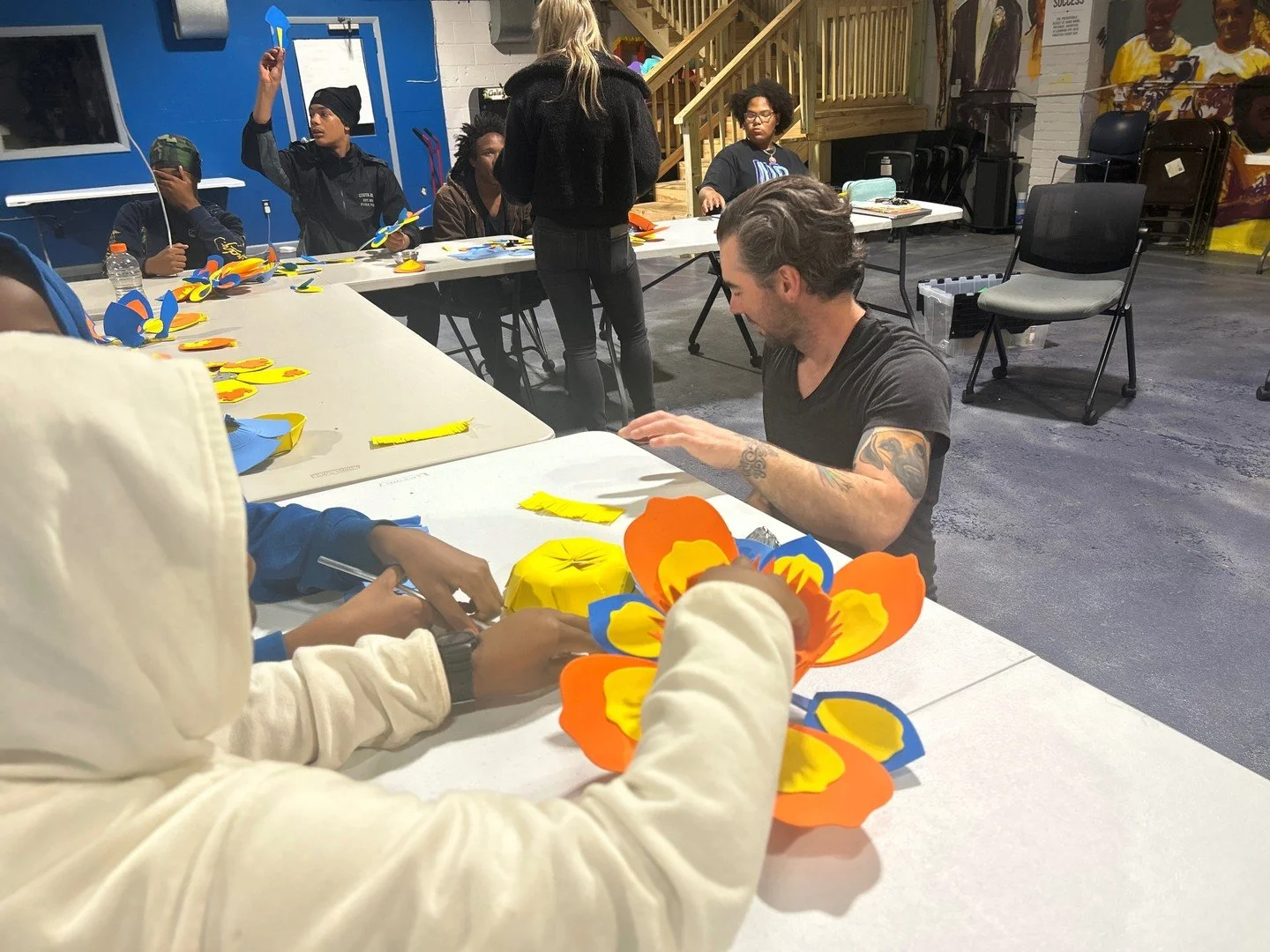 Some more behind-the-scenes with youth in the YEAVL program, learning how to make flower prototypes for The Community Garden art installation! These photos were also shot by them to get their point of view. ⁠
⁠
In case you missed it, Connect Beyond F