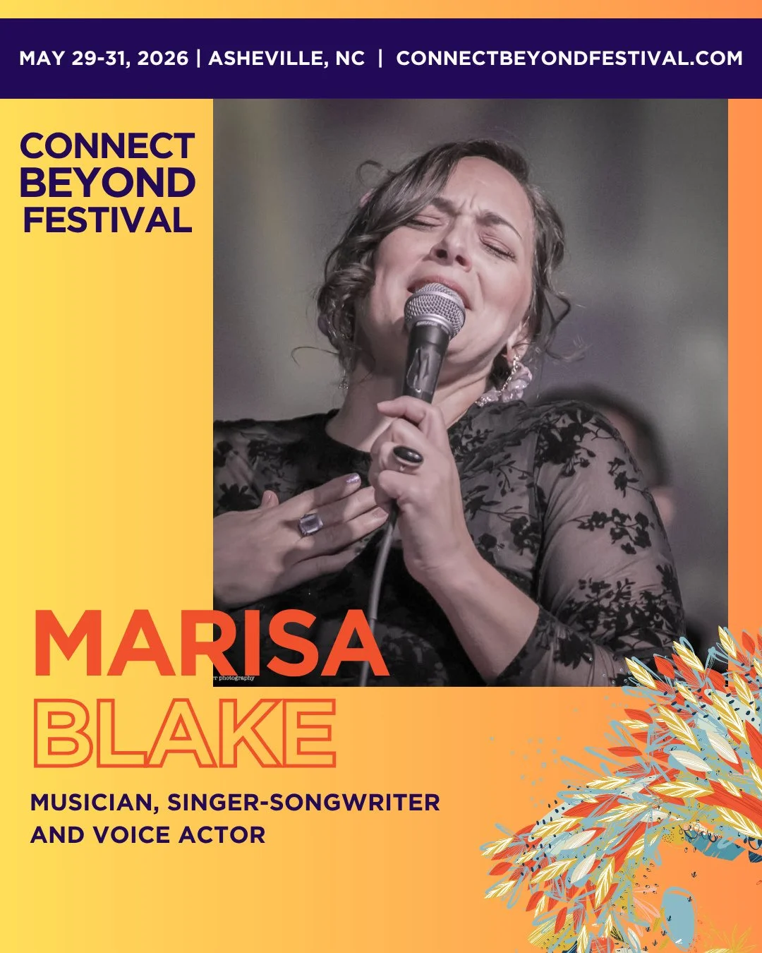 Festival spotlight: We're lucky to have @marisablakevox  here in Asheville and joining us at Connect Beyond! Don't miss her sharing the stage with @marygauthier, @shanatucker, and @marcuskdowling Friday night, May 29 for "Shared Roots: Songs and