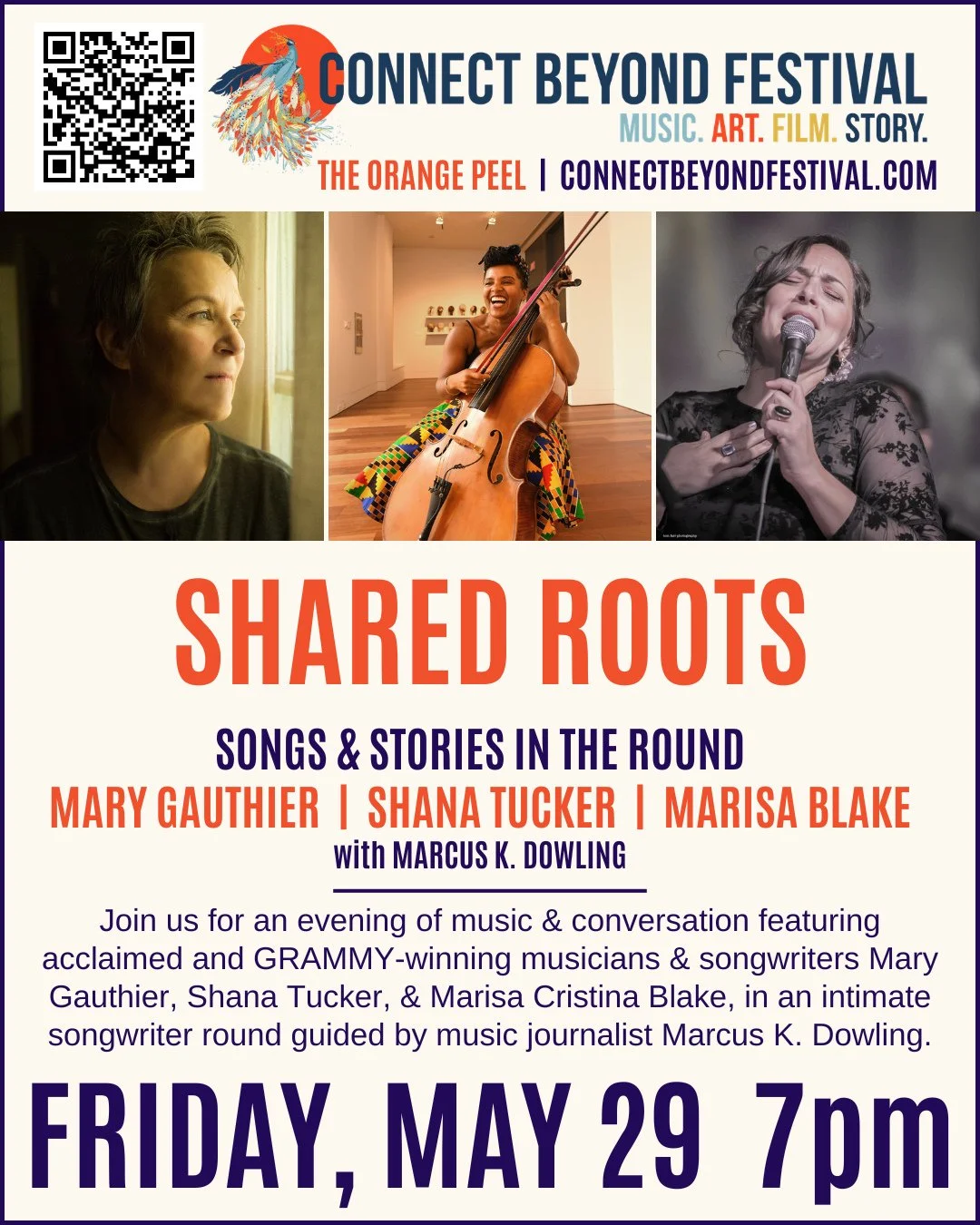 FRIDAY Can't Miss Event 🔥⁠
Shared Roots: Songs &amp; Stories in the Round⁠
⁠
Join us for a special evening of music and conversation featuring acclaimed and award-winning musicians and songwriters Mary Gauthier, Shana Tucker, and Marisa Blake, in an