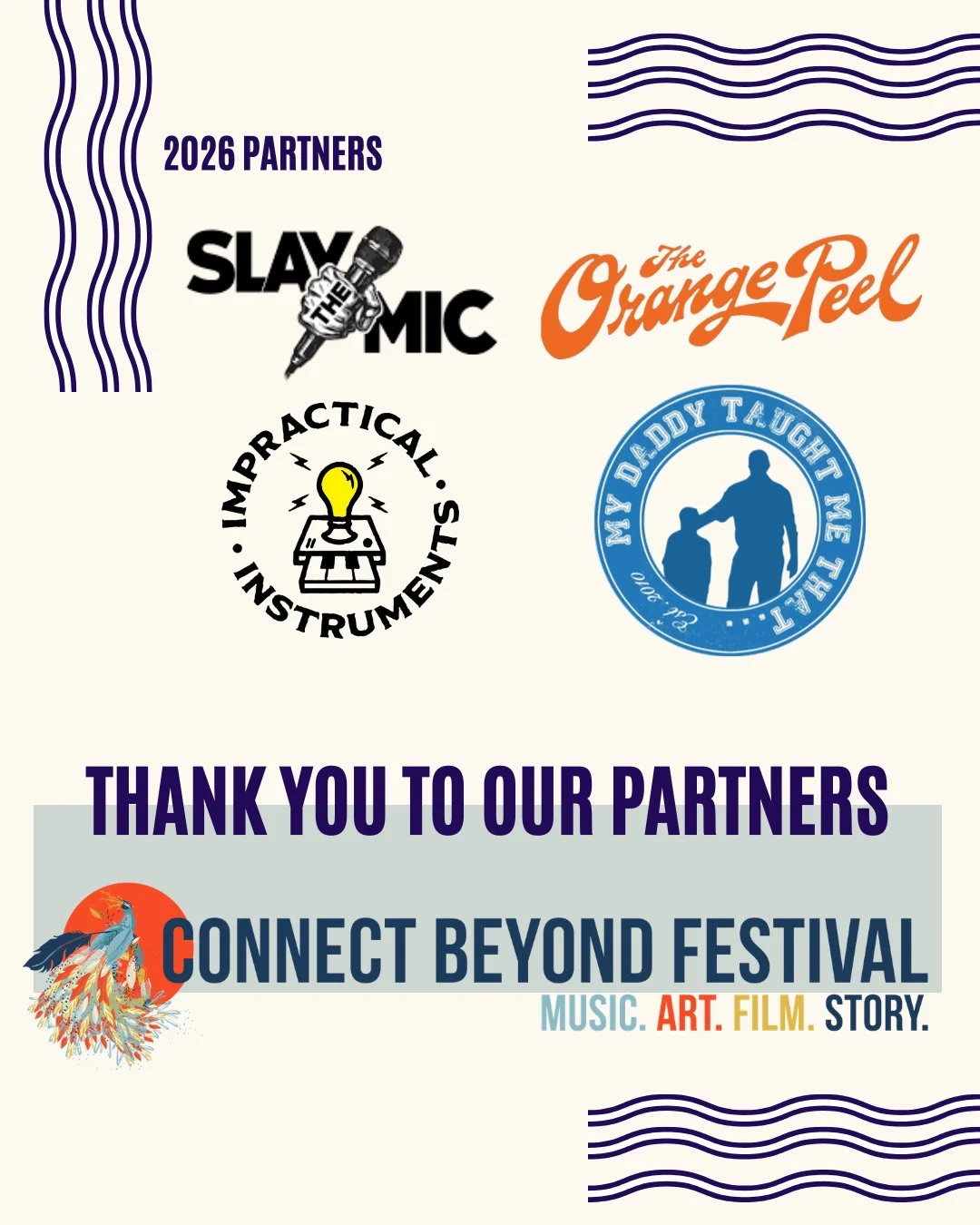 This year's weekend festival wouldn't be possible without our key partners and friends. Many, many thanks to...⁠
⁠
- The Orange Peel, for providing a fantastic venue and being a cornerstone of our community⁠
⁠
- Impractical Instruments, for debuting 