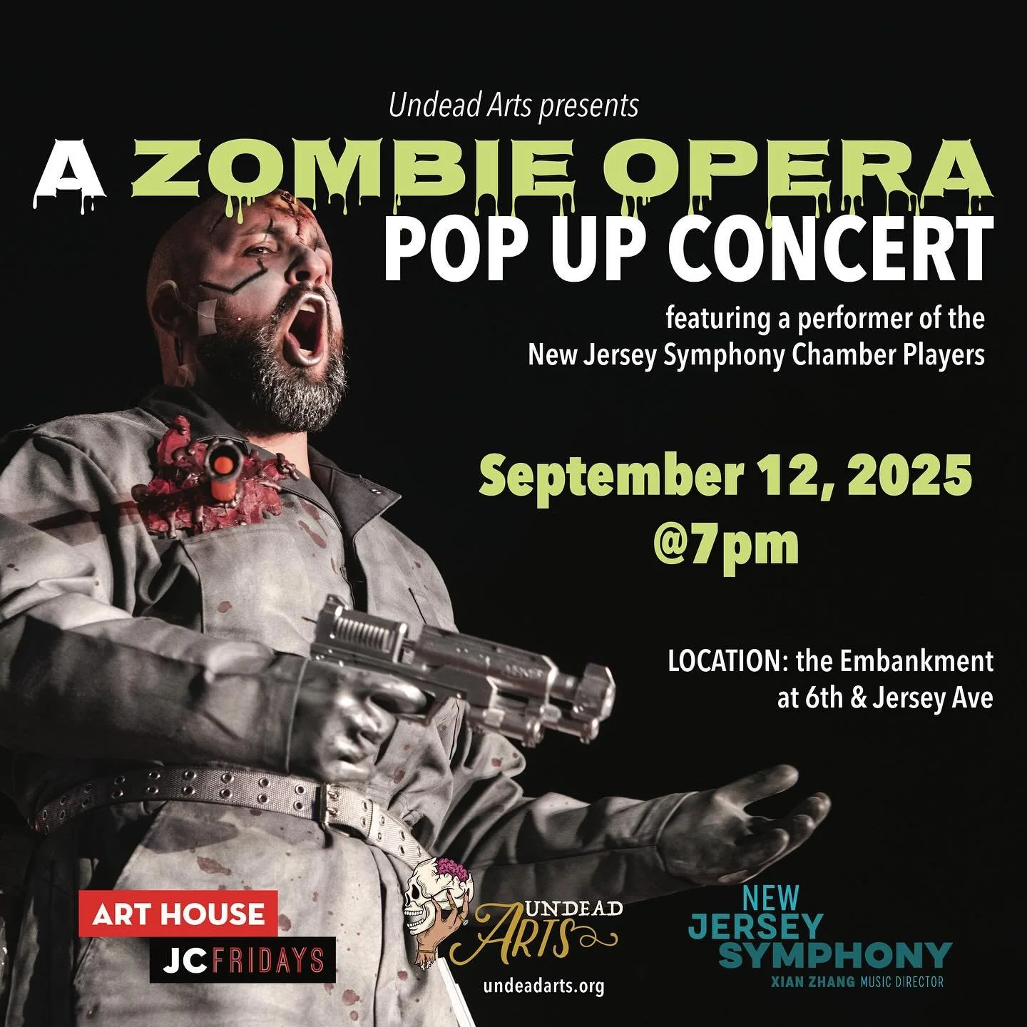 We are back at it again!
SEPTEMBER 12th @ 7pm
6th st // Jersey Ave Embankment
👽
Come join us for another @arthouseproductions JC Fridays and enjoy our last stoop concert in front of our giant UFO&hellip;before we go all Greek for this years @zombieo