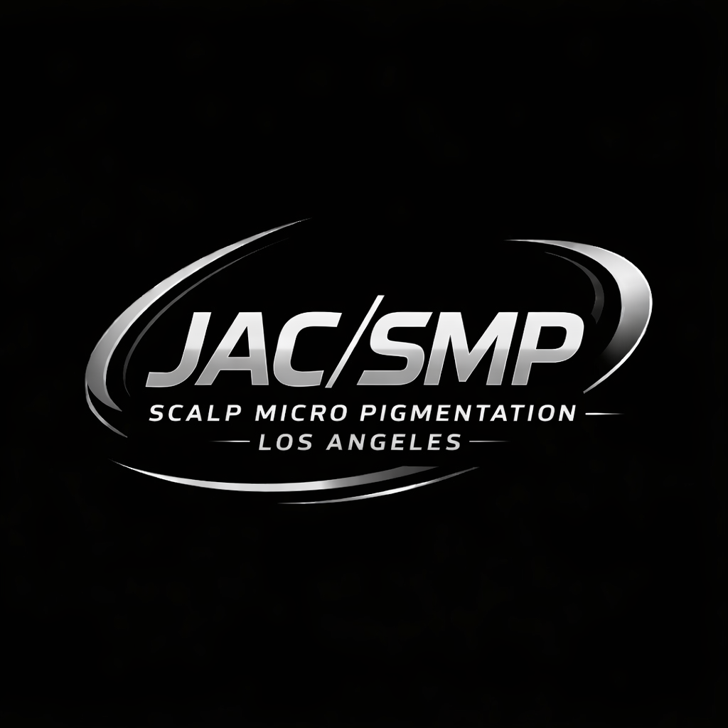 Logo for JAC/SMP Scalp Micro Pigmentation in Los Angeles with stylized text and swoosh design.