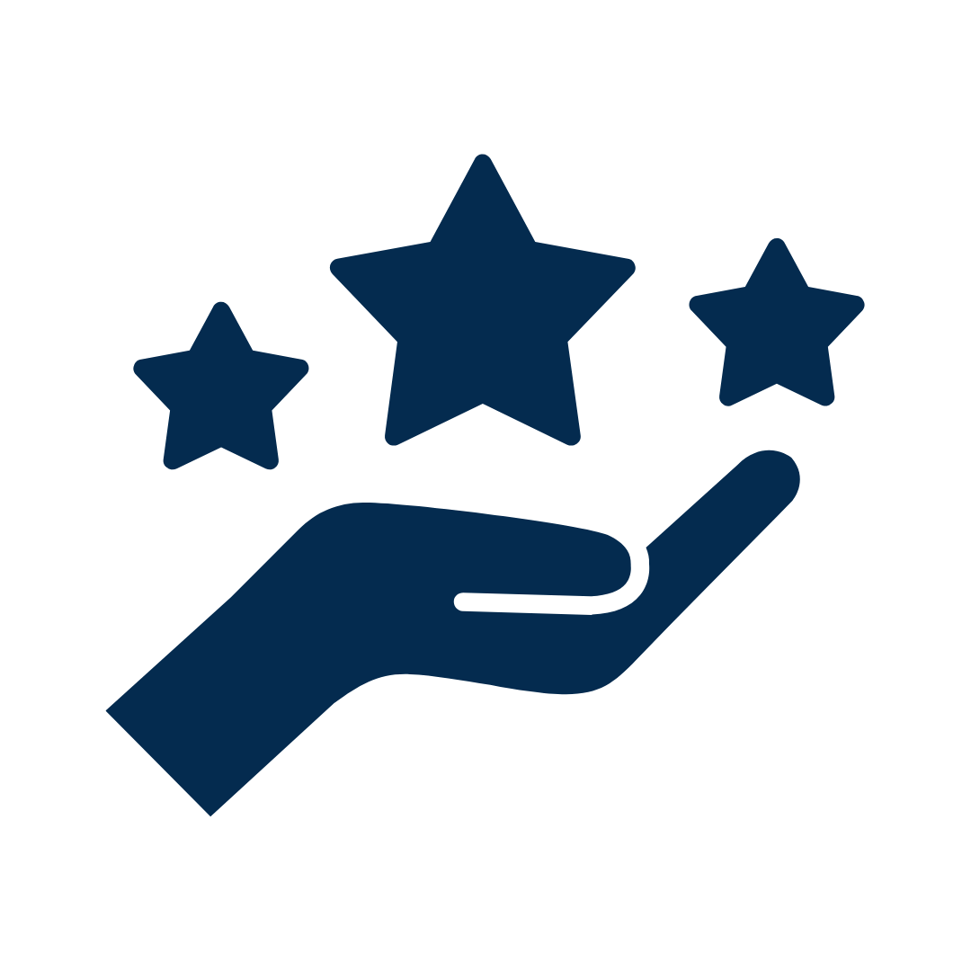 Silhouette of a hand holding three stars of varying sizes, representing quality or rating.