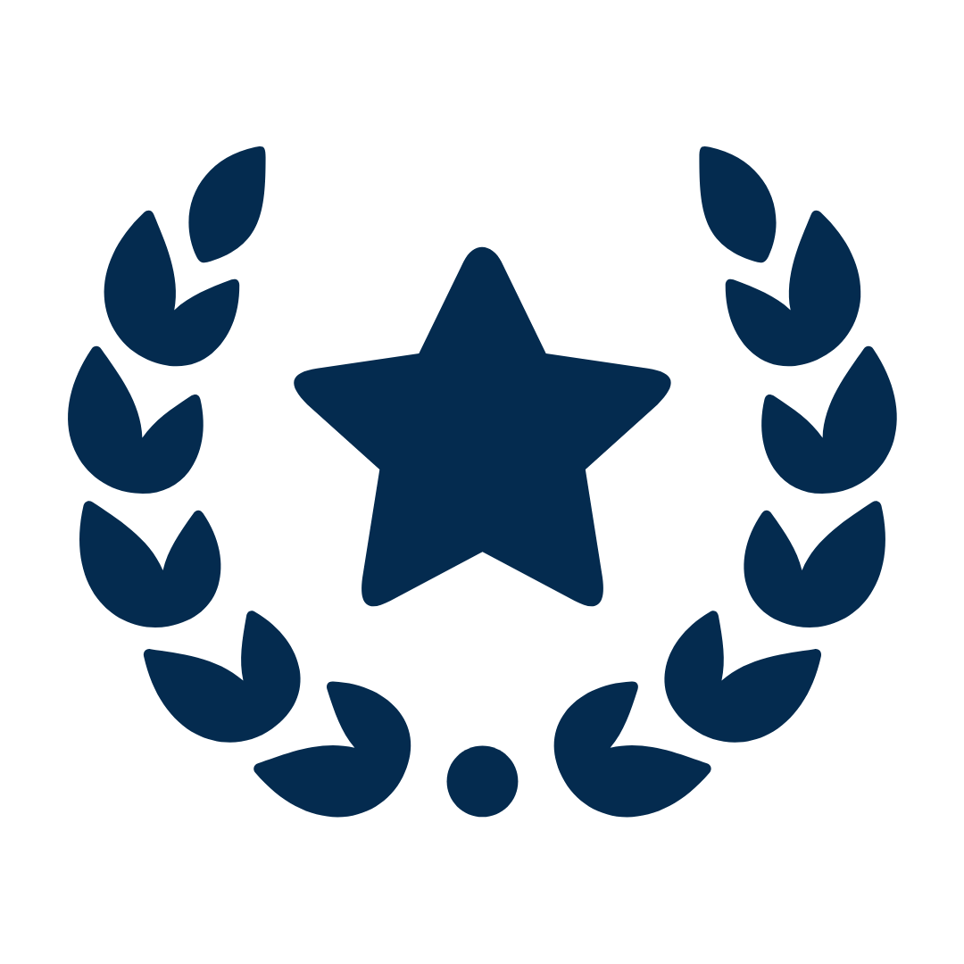 Blue star surrounded by a laurel wreath, resembling a badge or award insignia.