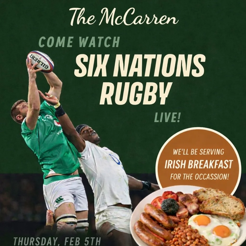 🏉 Six Nations at The McCarren

📍 Kickoff this Thursday at 3:10pm &mdash; France vs Ireland

📺 All Six Nations matches shown live

🍳 Full Irish Breakfast served ALL day

Cold pints, proper rugby, no excuses.