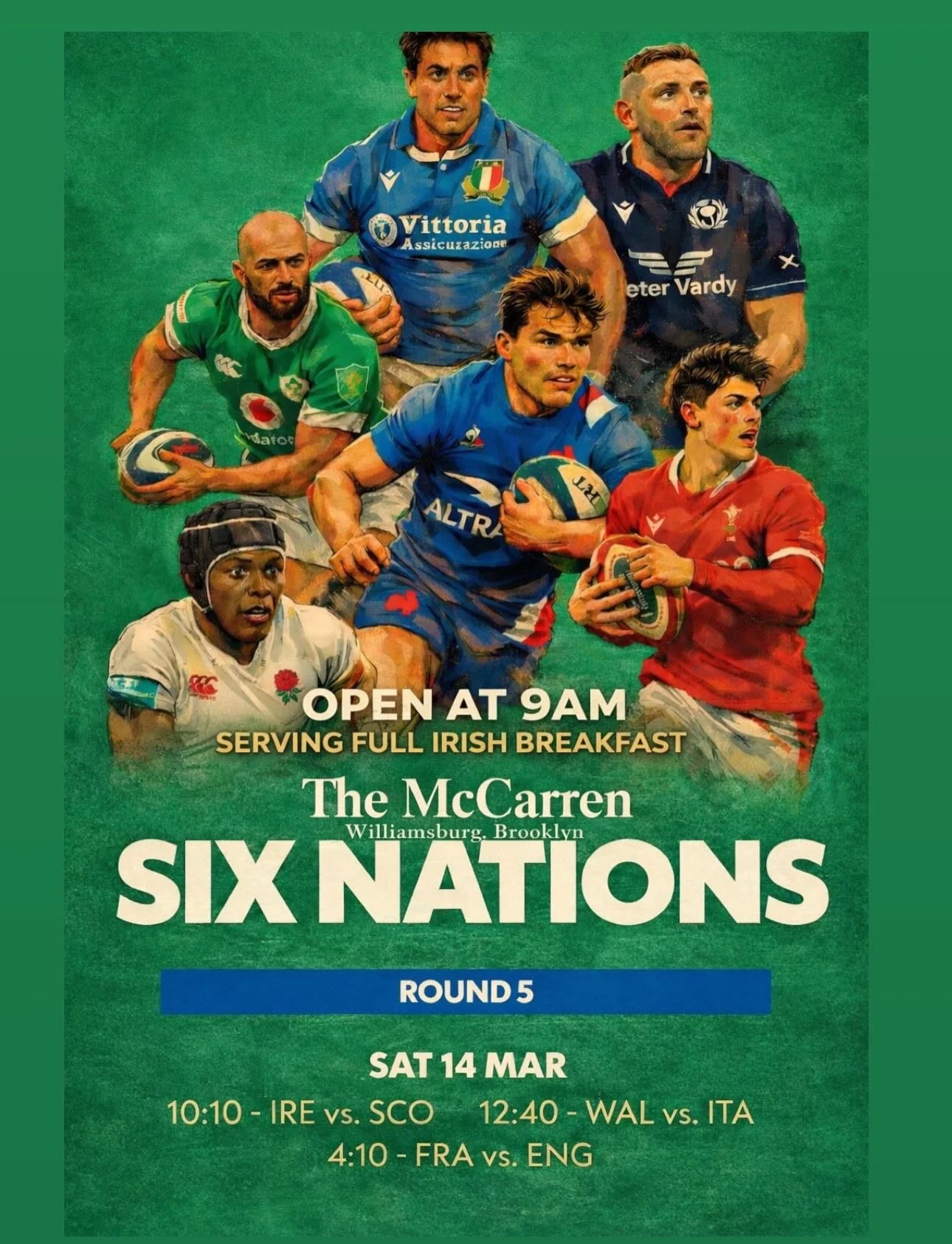 Less than 24 hours for the start of a massive day at The Mccarren ☘️, Doors open at 9am, Rugby On all TVs with Sound , serving full Irish breakfast and our St Patrick&rsquo;s weekend specials which include a jumbo breakfast roll 👀, Outdoor Seating d