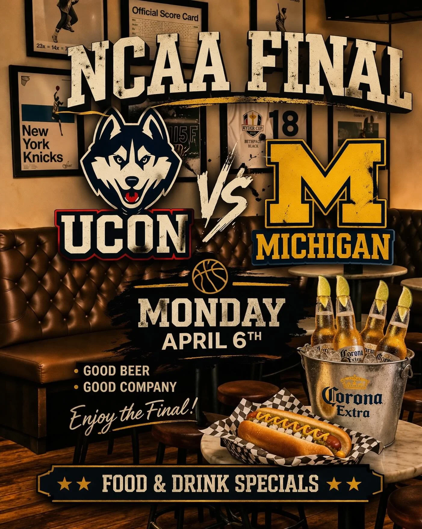 🏀 IT&rsquo;S GAME DAY &mdash; THE FINAL IS HERE 🏀

UConn vs Michigan
Tonight. No second chances.

Catch every second LIVE at The McCarren 🍻
Big screens. Big energy. Big game.

🍺 Buckets ready
🌭 Hot dogs flowing
🔥 Food &amp; Drink Specials all n