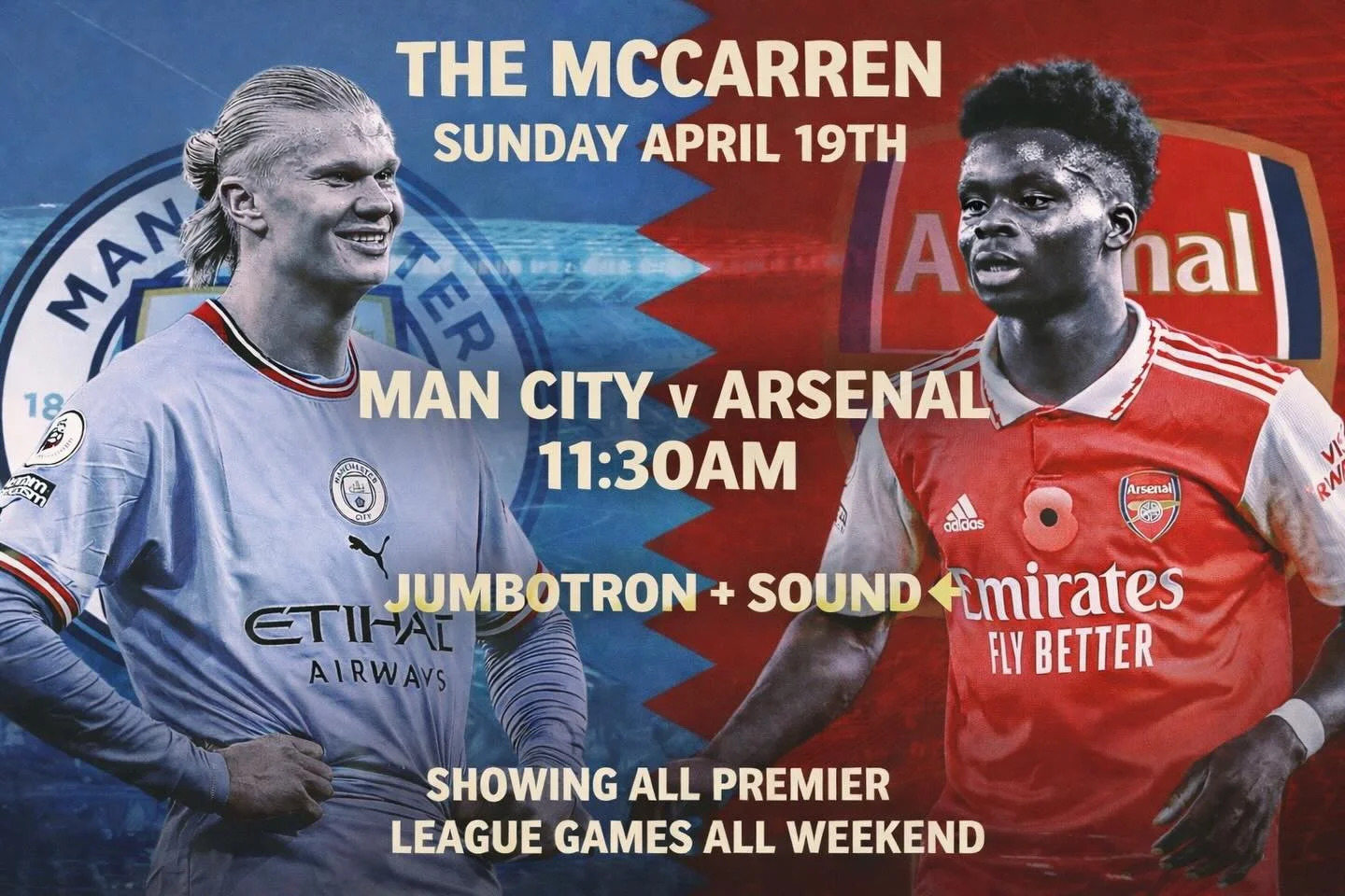 Showing Premier League games all weekend open early Sunday for the big one Arsenal Vs Man City Doors opens at 11am🚨 🍻⚽️ #premierleague #sundayfunday☀️ #williamsburg #jumbotron