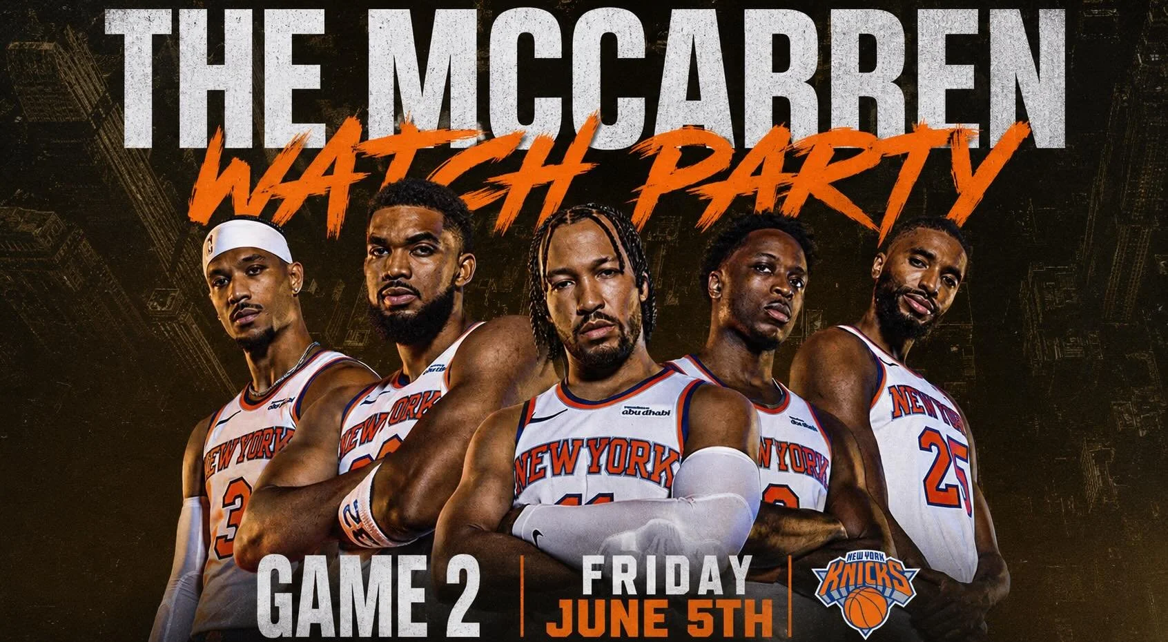 🏀 GAME 2 WATCH PARTY 🏀

The Knicks are going again let&rsquo;s make it a second win and we&rsquo;re turning up the volume at The McCarren! 🔥

Join us Friday, June 5th for Game 2 on ALL TVs with sound, outdoor tv to catch every play, every bucket, 