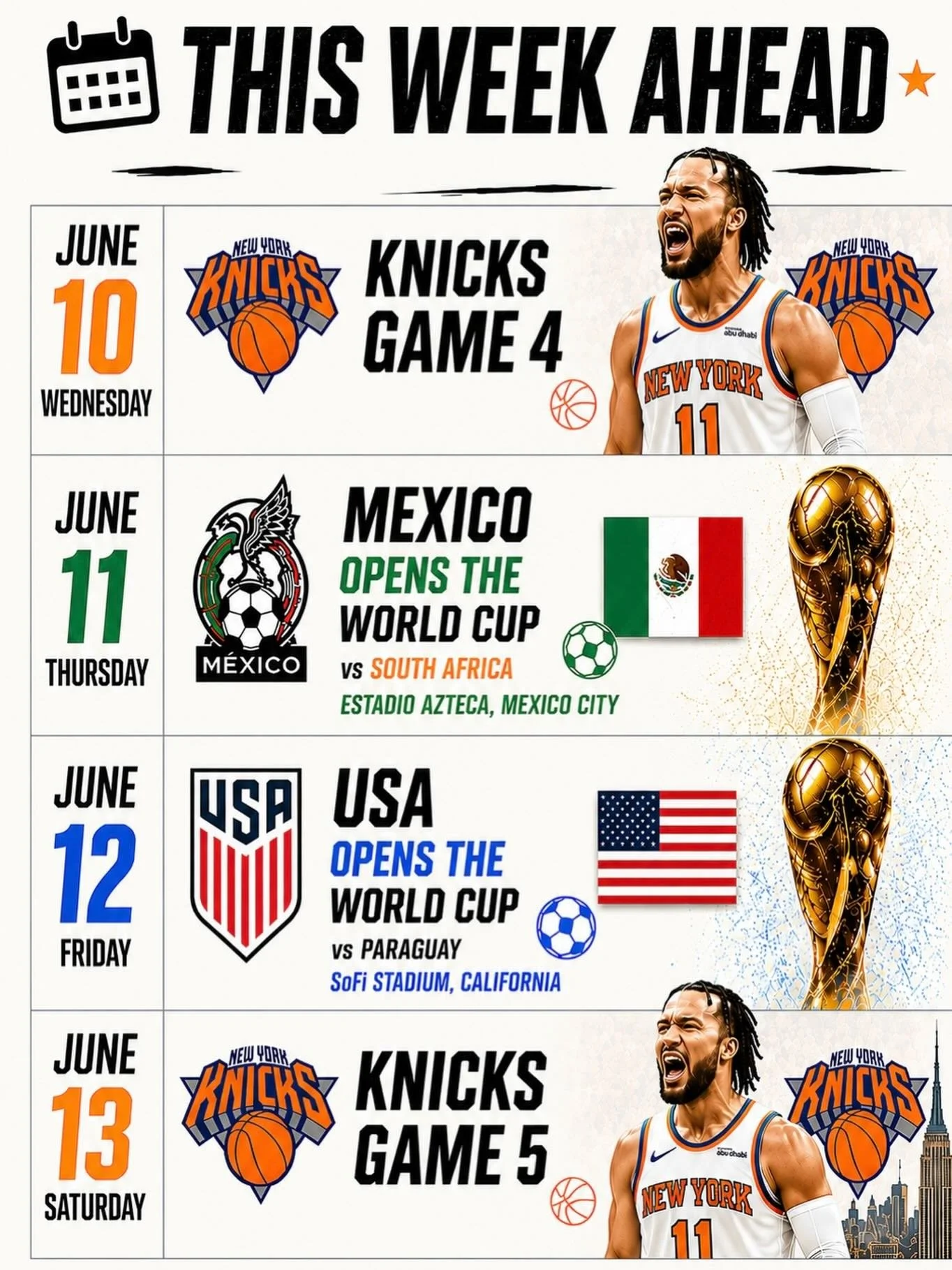 🏀⚽🌎 THIS WEEK AT THE McCARREN! 🌎⚽🏀

The biggest week of sports is here and we&rsquo;re showing it ALL on our TVs with sound! 🔊

🔥 Wednesday, June 10
🏀 Knicks Game 4

🔥 Thursday, June 11
⚽ FIFA World Cup 2026 kicks off!
🇲🇽 Mexico vs South Af