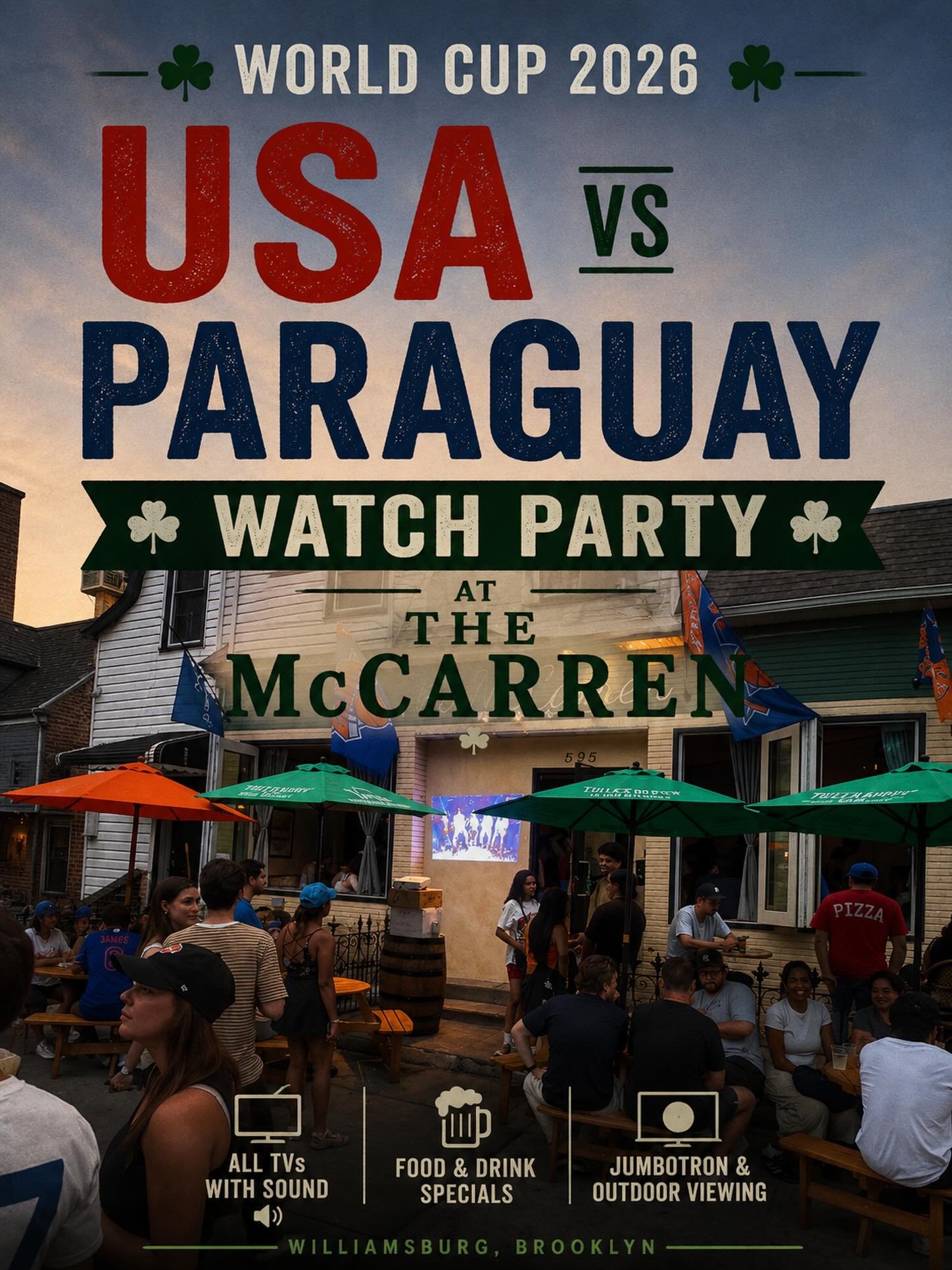 🇺🇸⚽️ USA vs Paraguay ⚽️🇵🇾

World Cup 2026 action is here!

Join us at The McCarren as the USA takes on Paraguay in a massive international showdown.

🍻 Food &amp; Drink Specials
📺 Showing on ALL TVs with Sound 🔊
🌳 Jumbotron &amp; Outdoor View