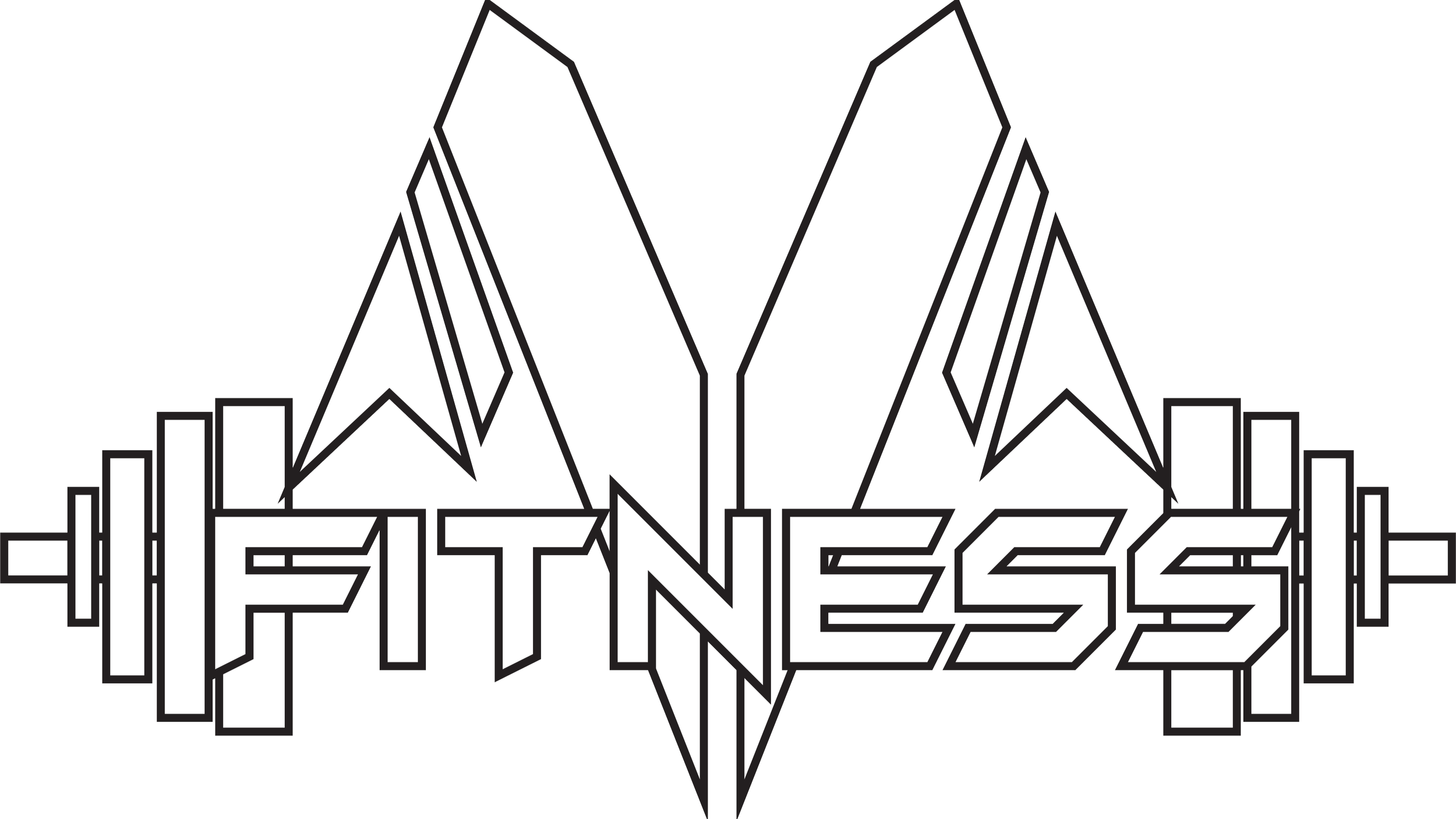 Black and white fitness logo featuring a stylized barbell with weights on each end, and the word "FITNESS" in bold, angular letters integrated into the design.