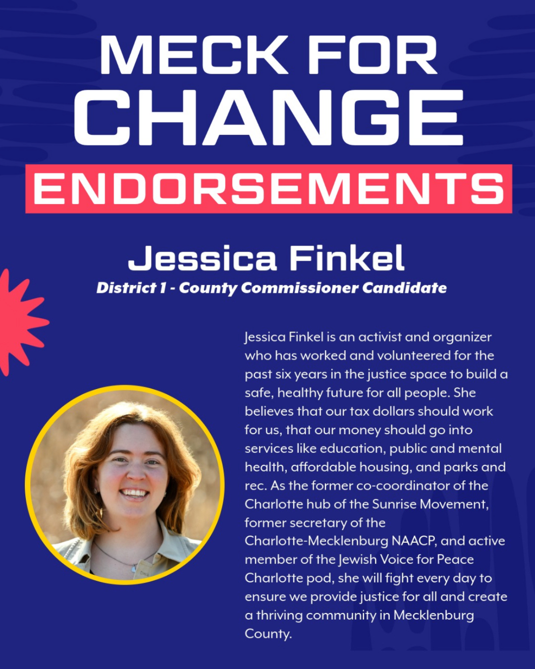 Meck for Change Endorsement for Jessica Finkel for County Commissioner District 1