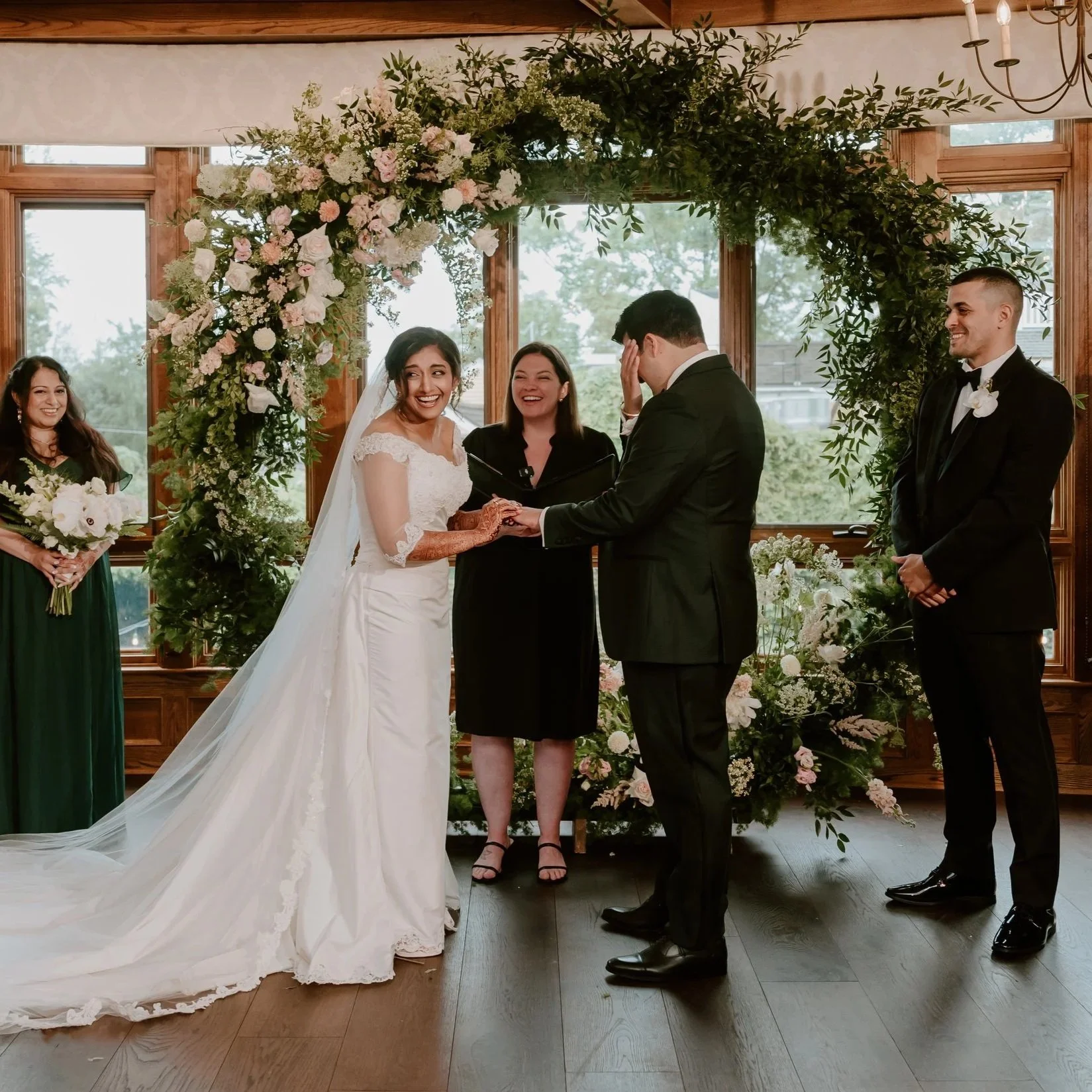 Wedding officiant officiating a custom ceremony at The Bedford Village Inn, Bedford, New Hampshire