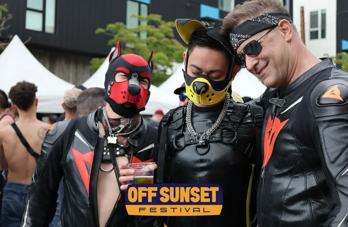 Good boys. Great leather. Even better community. 🐾🖤

Off Sunset Festival returns Sunday, May 3 in Silver Lake with vendors, drinks, music, and thousands of your closest friends.