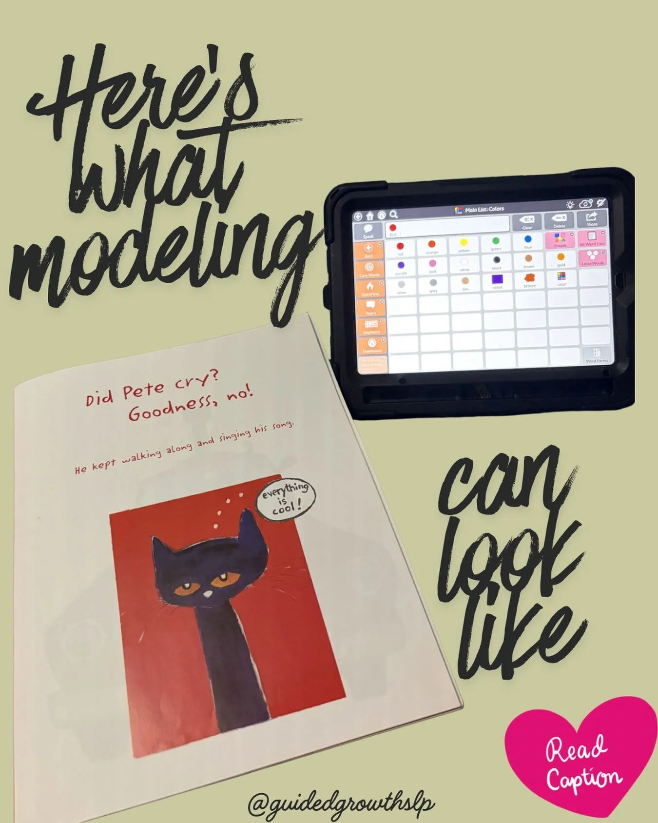 We weren&rsquo;t &ldquo;working on colors.&rdquo;

We were reading Pete the Cat.

And I modeled:
🔴 red
🔵 blue
🟤 brown
⚪️ white

No quizzes.
No &ldquo;What color is that?&rdquo;
No pressure.

When Pete stepped in strawberries &mdash; I tapped red.
