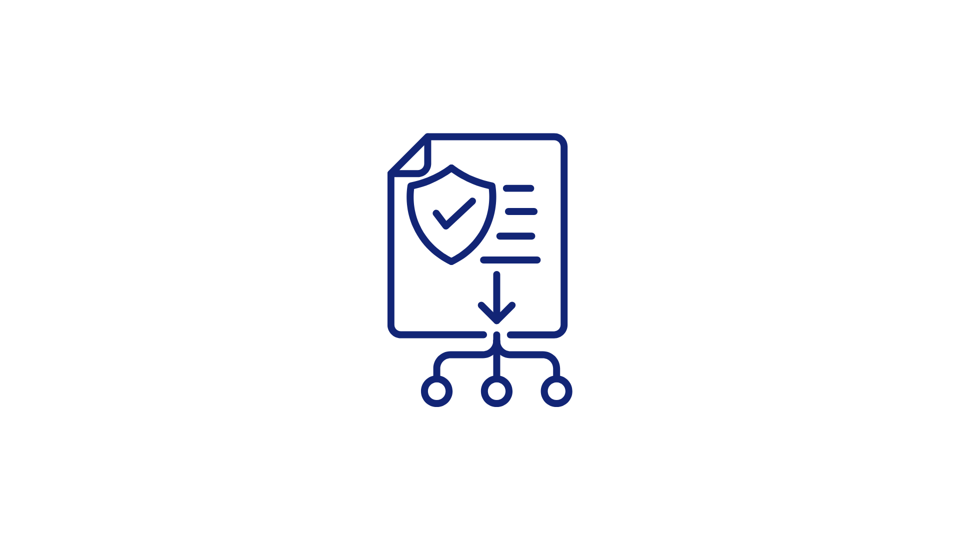 Technology icon representing secure document with a shield and checkmark, connected to three nodes.