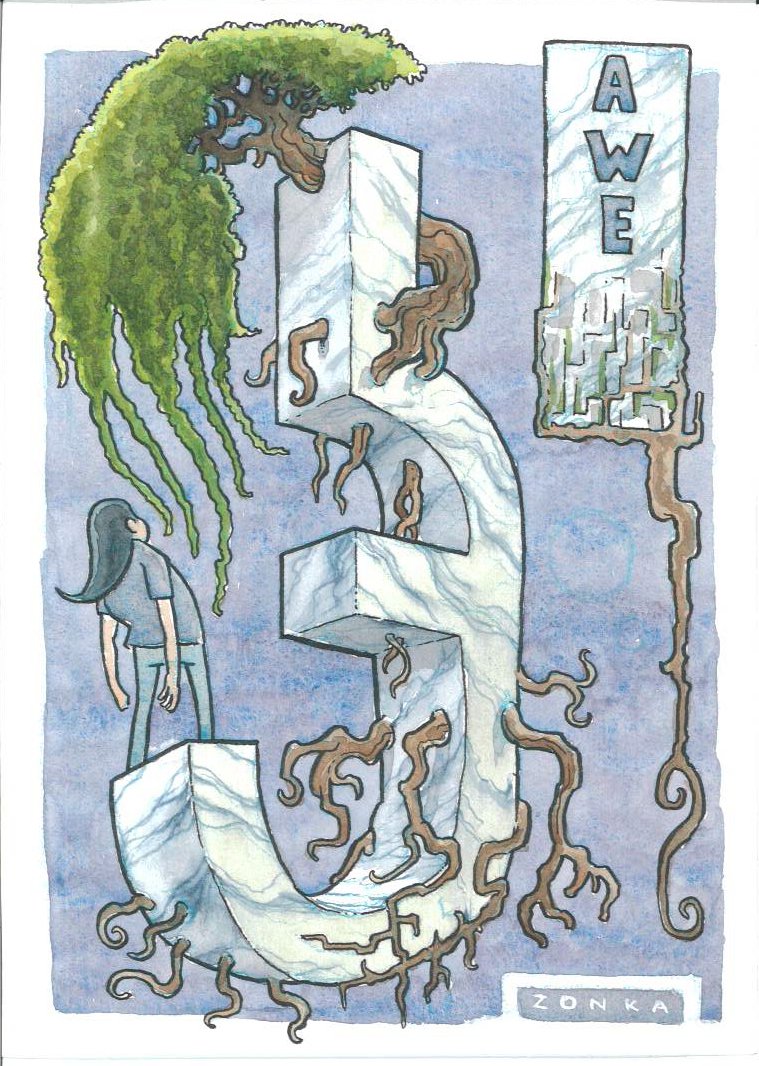 Bark & Marble 5x7"  original ( ink and watercolor painting)