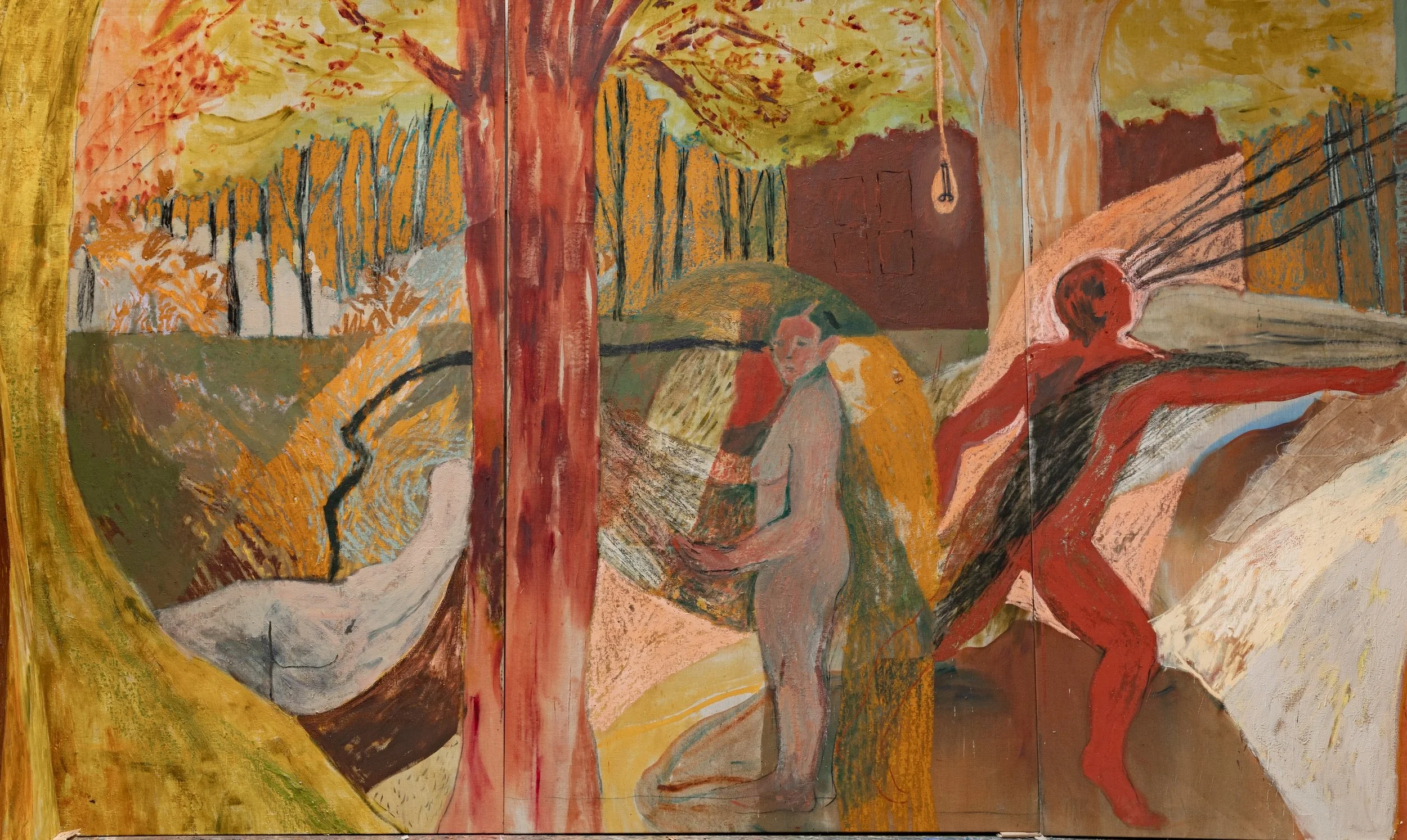 1 The Genesis Project (detail) 315cm x 2,340cm oil, charcoal, hessian. and encaustic on linen (2024).jpg
