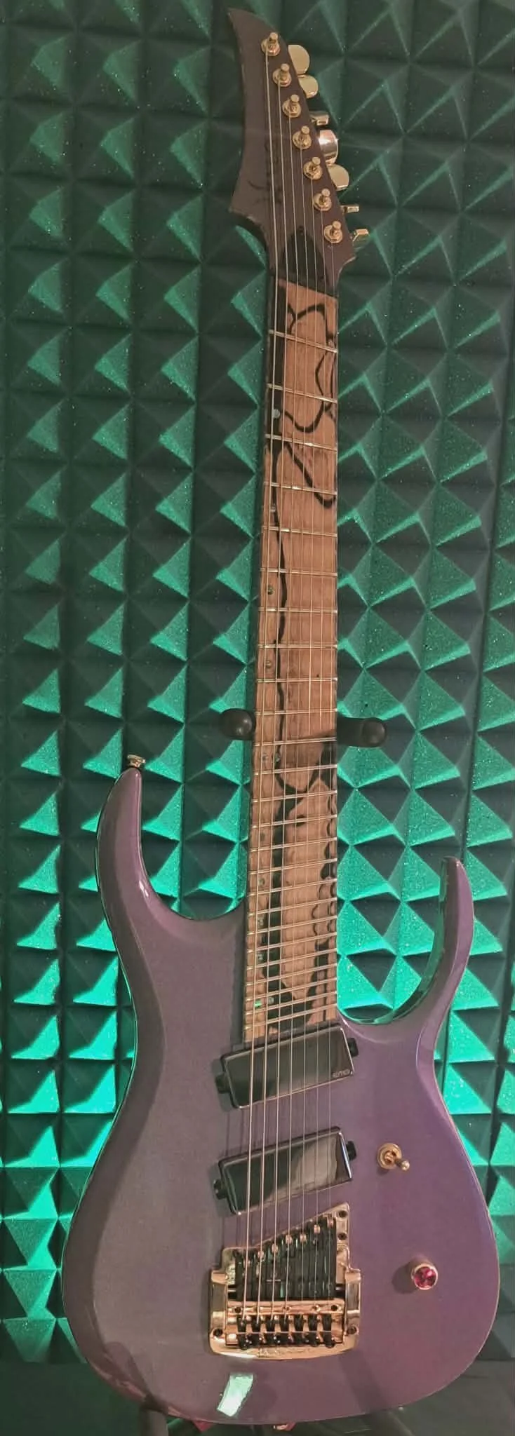 Artemisia 25 fret 7 string - Sonny Lombardozzi signature - available in candy red and metal flake purple at Halo Custom guitars