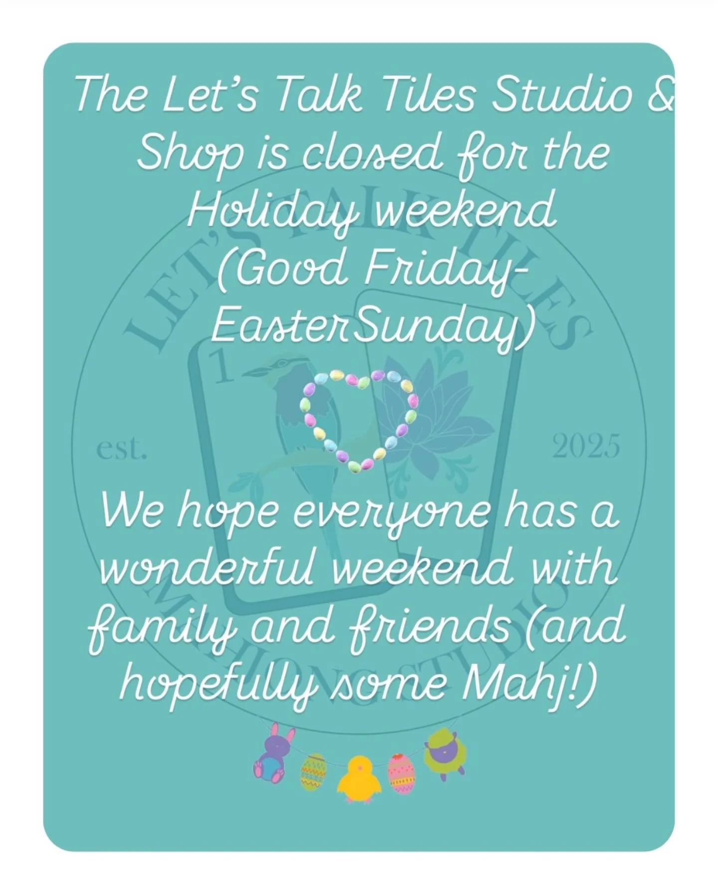 Wishing all of our clients and friends a wonderful weekend! 🐣

We are open Monday, April 6th for lessons and by appointment. 

We will also be open on Tuesday, April 7th from 10:00 a.m. to 4:00 p.m for shopping! Come visit us and see all of the new 