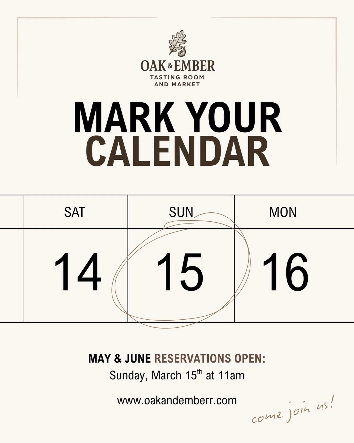 Your spring and summer start here. 👀

May &amp; June reservations open Sunday, March 15th at 11:00 AM. Fresh menus, warm nights, curated wines.

Mark your calendars &amp; don&rsquo;t wait to reserve your table.