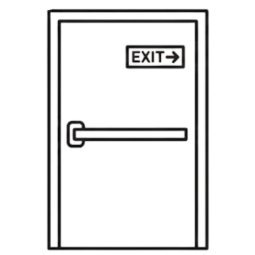 A door with an exit sign above it and a handrail on the door.