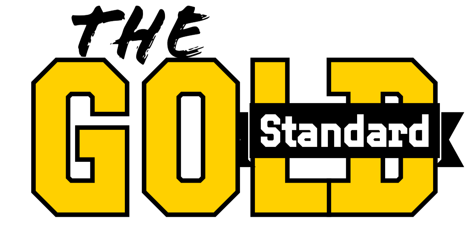 The text 'GOLD Standard' in large yellow and white block letters on a black background.