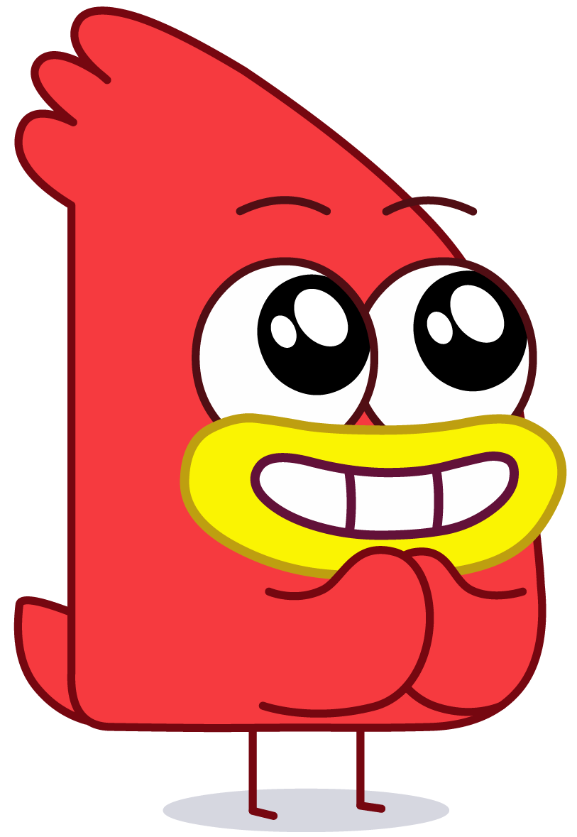 Flap the Boogie Bird cartoon character with a red body, large expressive eyes, and a yellow beak, smiling and holding its hands together.