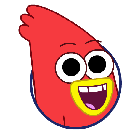 Flap the Boogie Bird with a red, flame-shaped head, large eyes, and a cheerful expression.