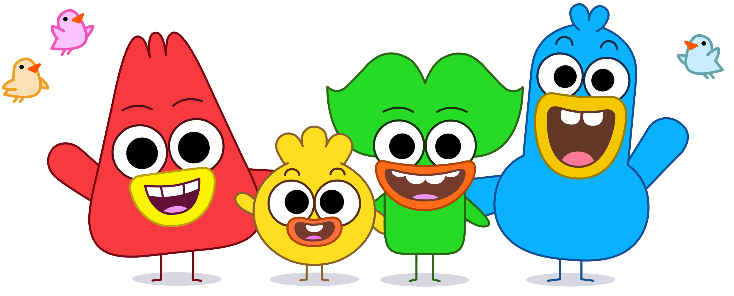 The Boogie Birds for Toddlers with big eyes and wide smiles, surrounded by small birds and musical notes.