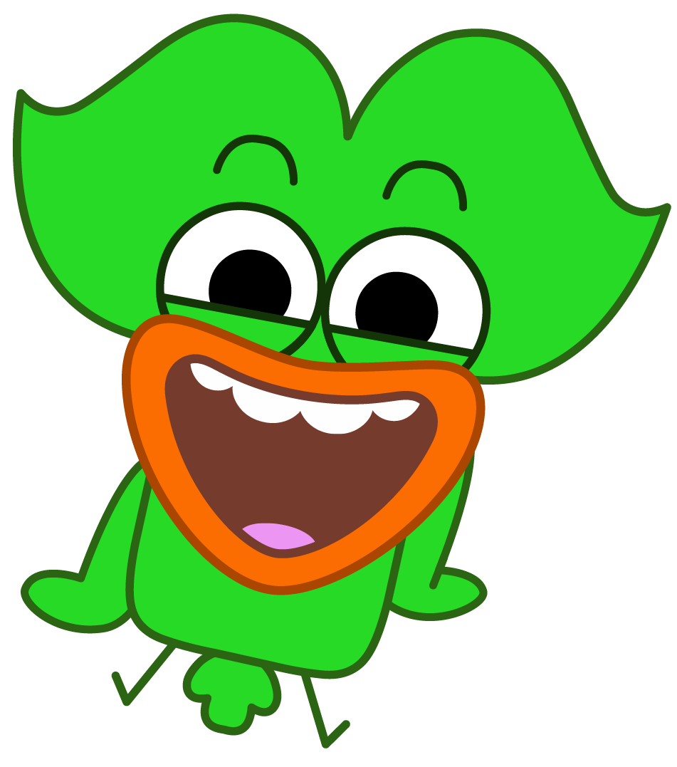 Swish the Boogie Birds Cartoon character with large eyes, a wide open mouth, and an orange heart-shaped tongue.