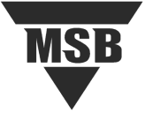 MSB-logo, musta ja harmaa väreissä.