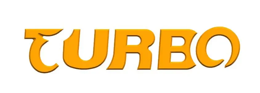 Oranssi teksti 'TURBO' valkoisella taustalla.