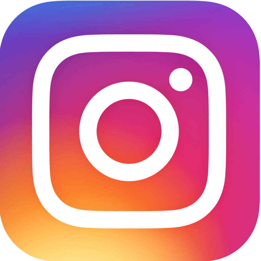 Instagram logo with a rainbow gradient background.