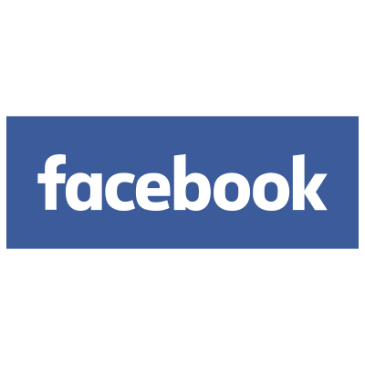 Facebook logo with white text on a blue background.