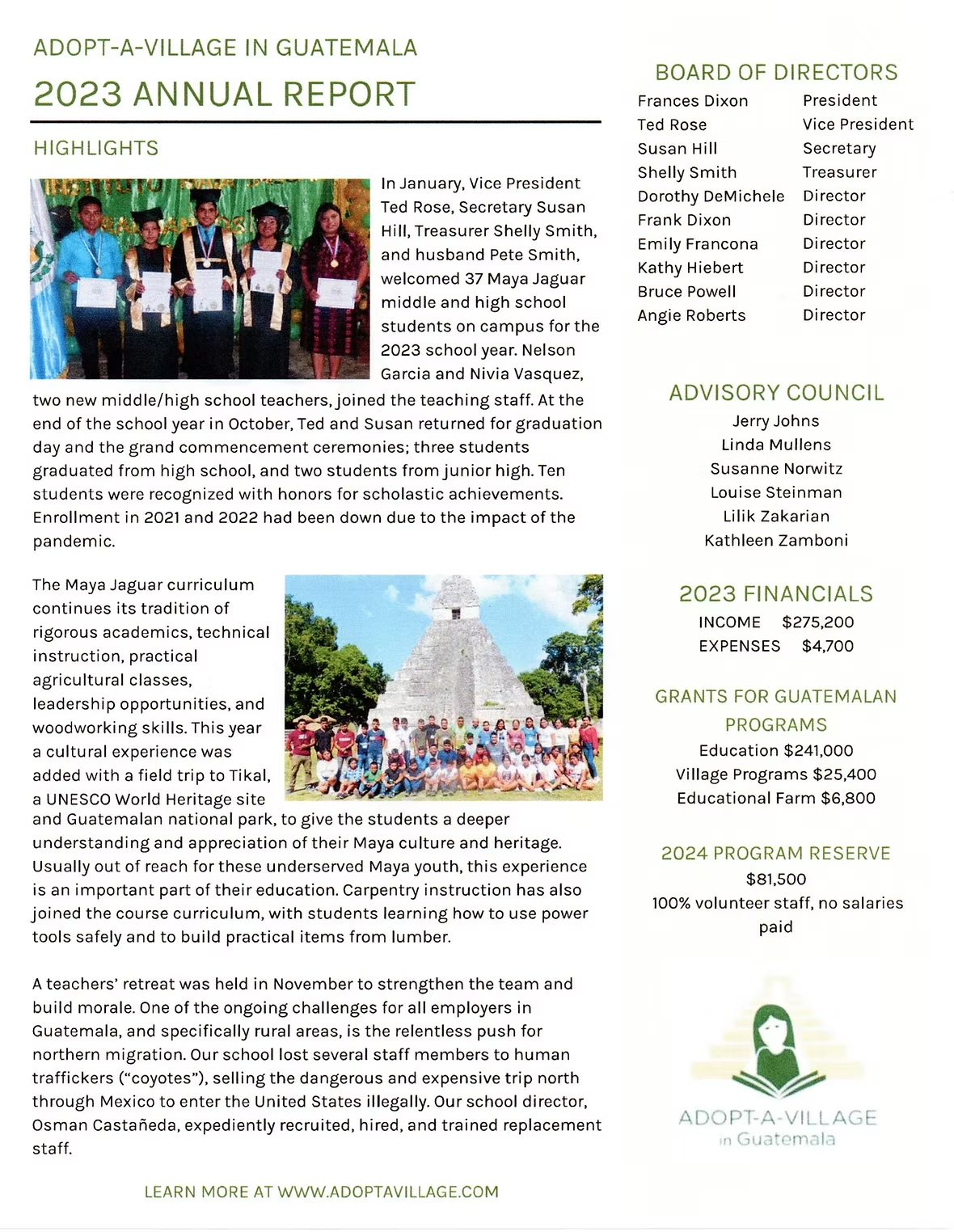 Adopt-a-Village in Guatemala Annual Report - 2023