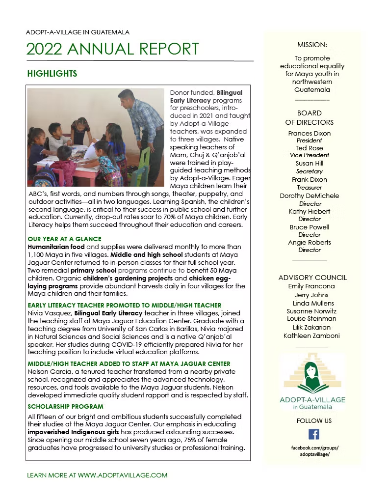 Adopt-a-Village in Guatemala Annual Report - 2022