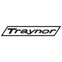 Traynor logo in black text with a slanted rectangular background