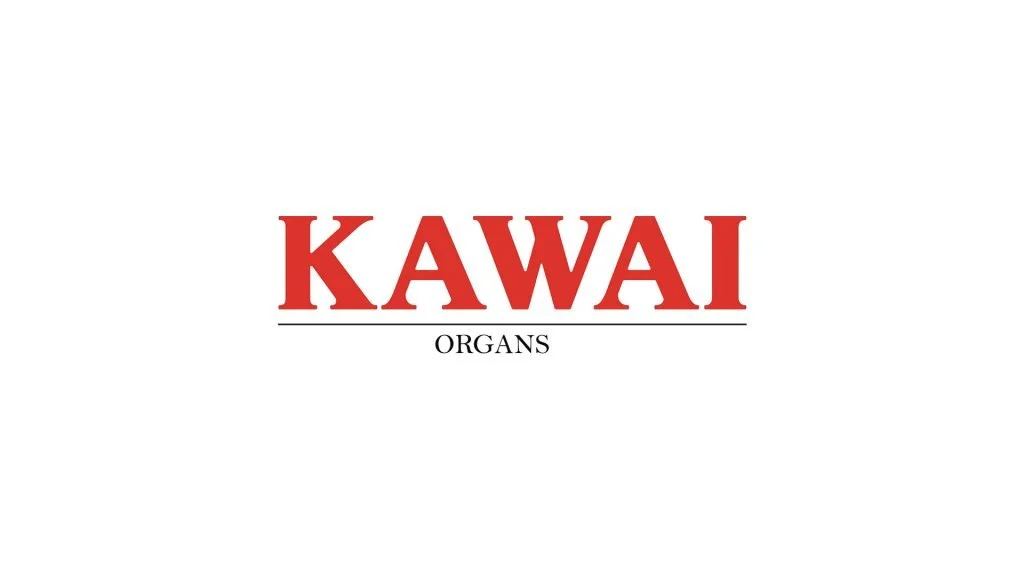 Kawai organs logo with red text and black underline on a white background.