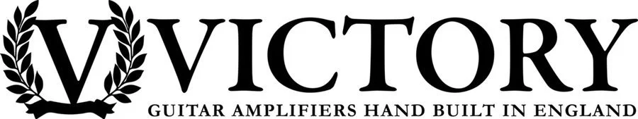 Victory logo with laurel wreath, text reads "Victory Guitar Amplifiers Hand Built in England"