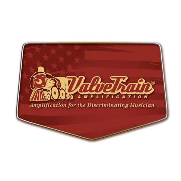Valuetain amplification logo with a train and the text 'Amplification for the Discriminating Musician' on a red background with stars.