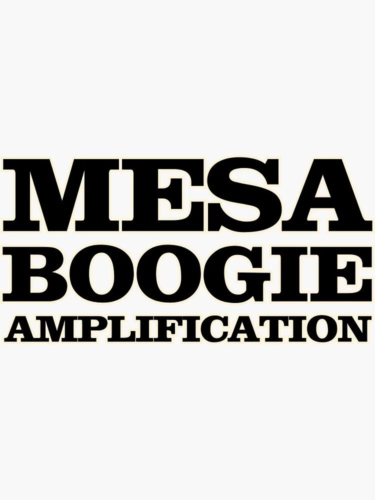 Black and white text reading "Mesa Boogie Amplification" on a white background.