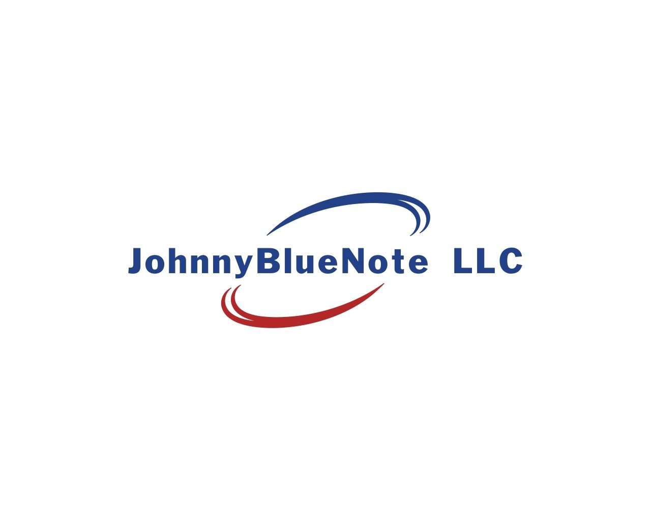 Logo for JohnnyBlueNote LLC with blue and red swooshes.
