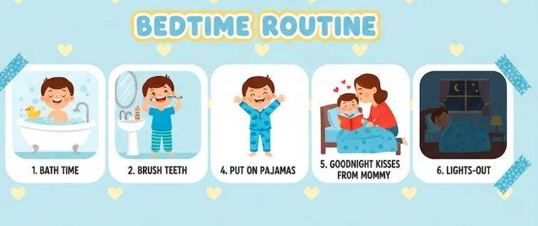 Example of a bedtime routine visual schedule.