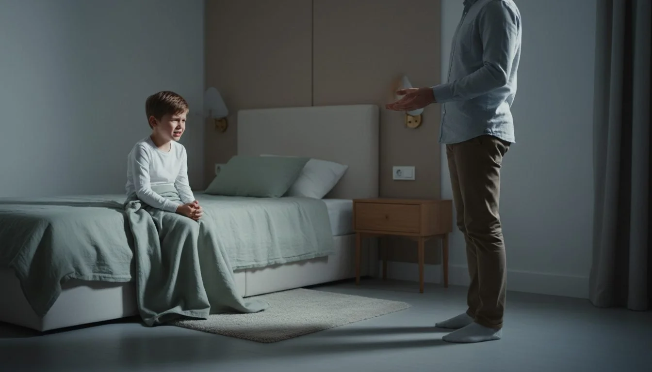 Young child with autism struggles with sleep at bedtime.